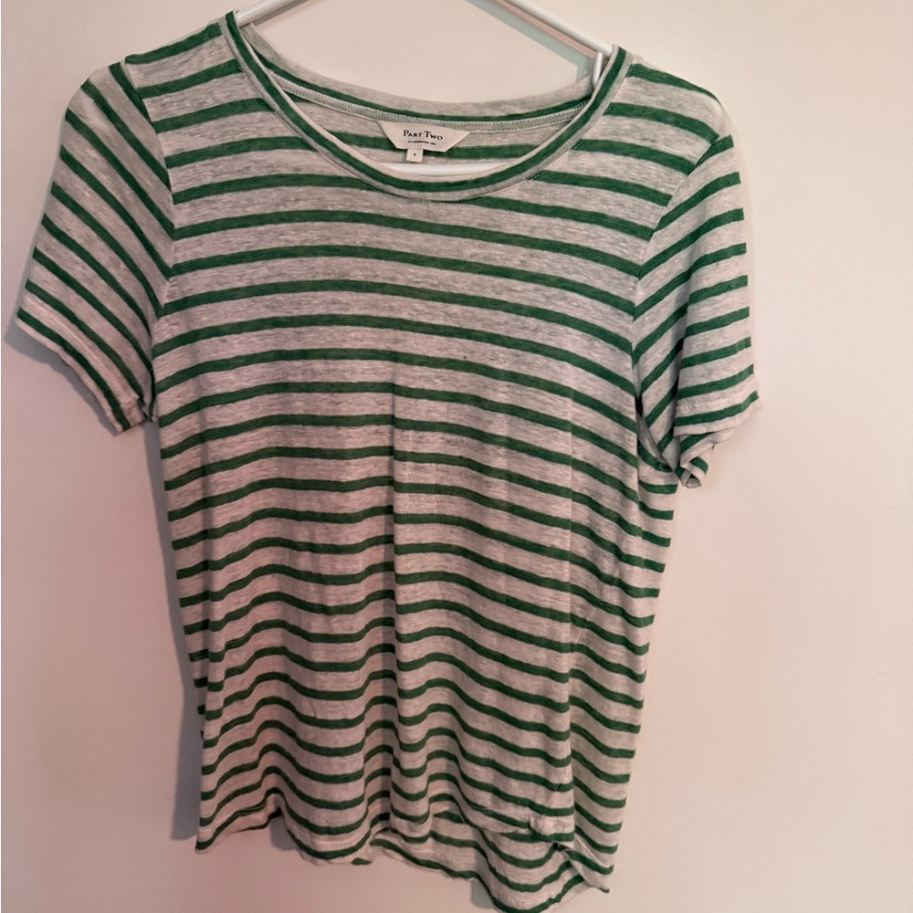 Paige Green and White Striped Short Sleeve Tee